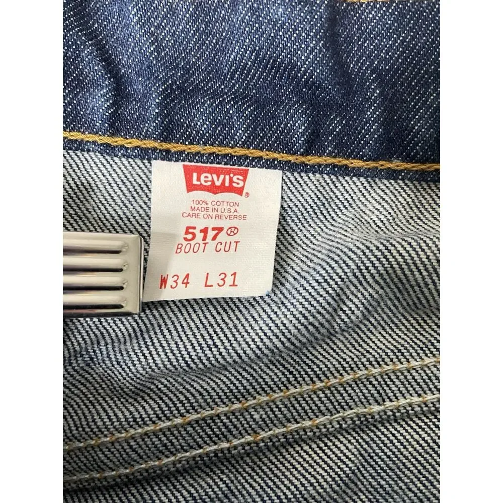 Vintage USA Made Levi's 517 Boot Cut Jeans Men's W34 L31 Actual 28 Blue Red Tab